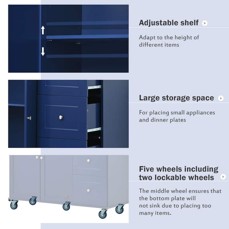 Rolling Mobile Kitchen Island with Drop Leaf - Solid Wood Top, Locking Wheels & Storage Cabinet 52.7 Inch Width