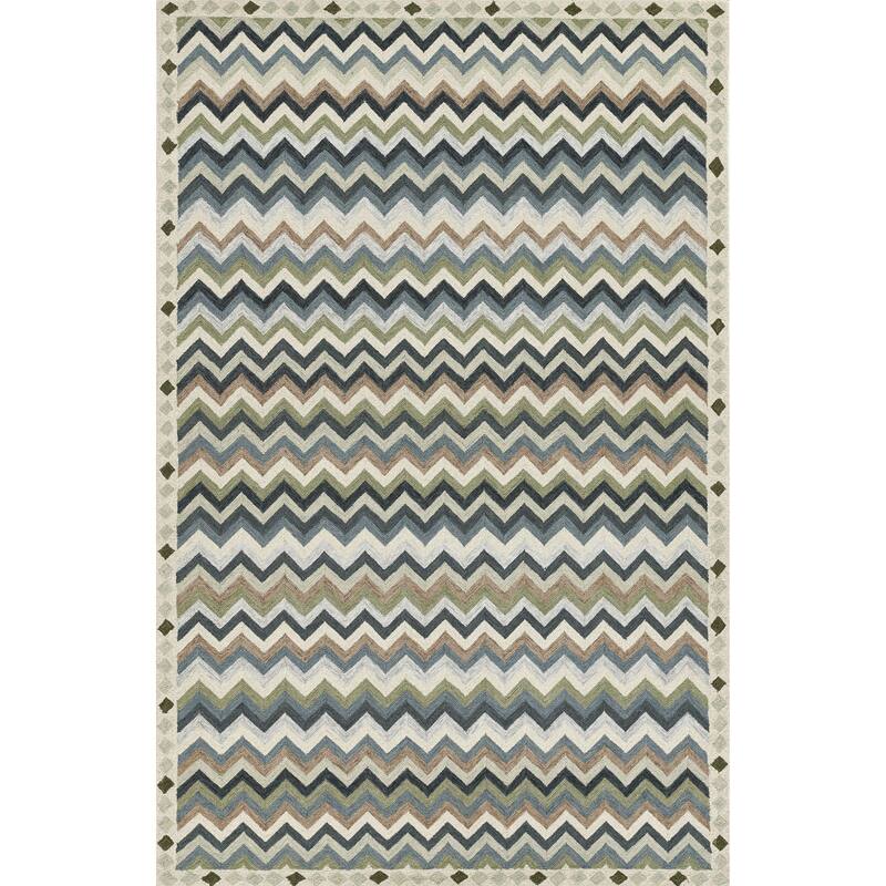 Erin Gates by Momeni Abbott Zigzag Stripe Hand Tufted Wool Area Rug - Blue - Rectangle - 8' X 10'
