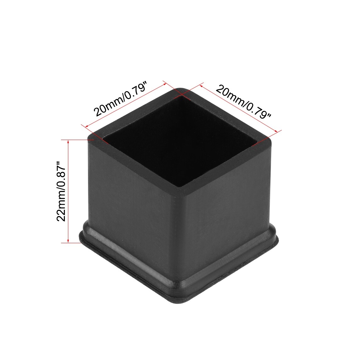 Rubber Furniture Caps 20mm x 20mm Square Shaped Table Chair Legs