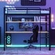 preview thumbnail 3 of 14, Black Full Size Metal Loft Bed Frame with Storage Shelf and LED Light, Iron Mesh