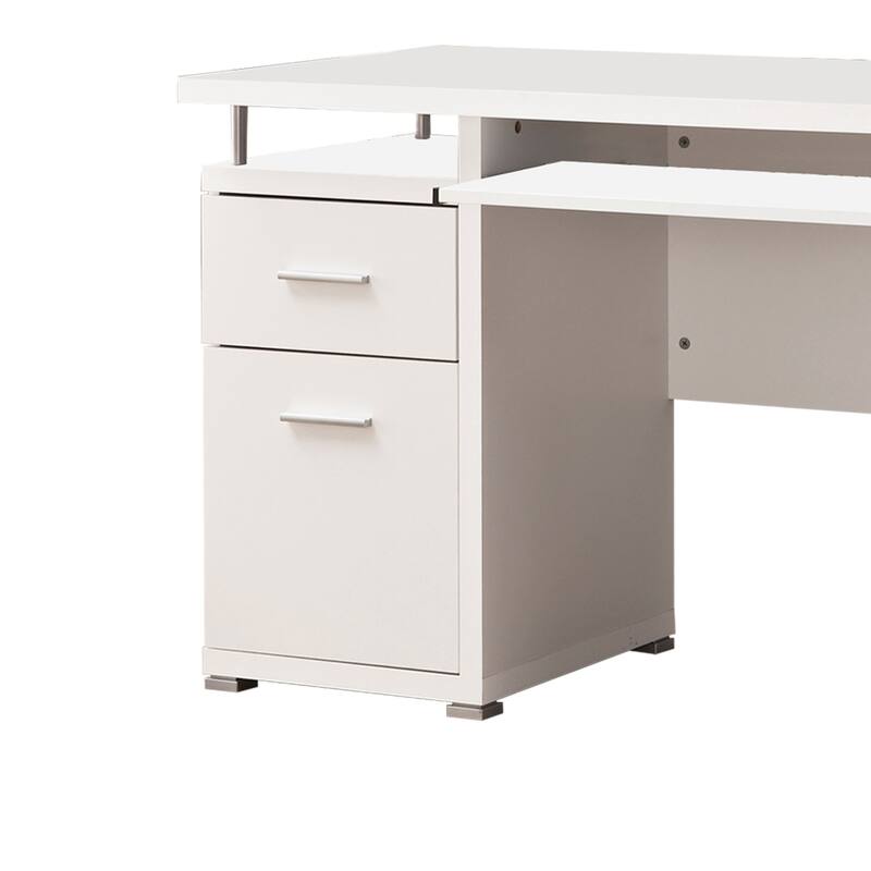 White Computer Desk with Storage - Elegant Home Office Desk with Drawers & Keyboard Tray