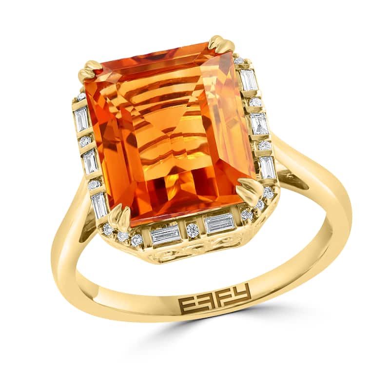 EFFY 14K Gold Diamond, Emerald Cut Citrine Ring