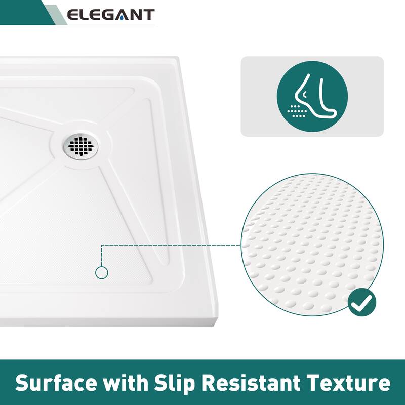 Elegant Square Shower Base in White Corner Drain Anti-slip Acrylic Quarter Shower Pan