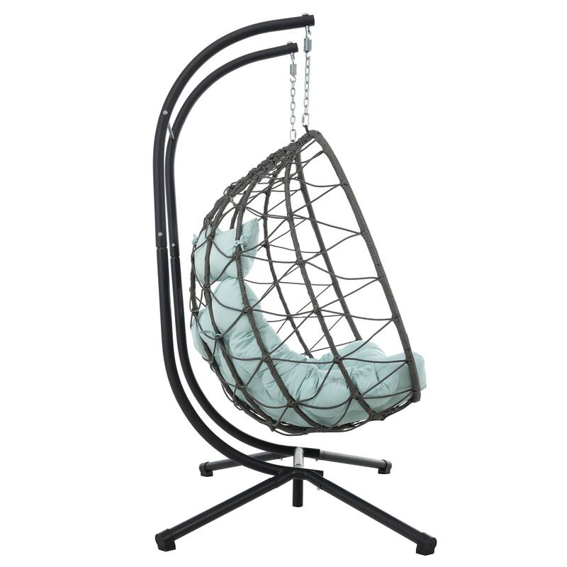 Outdoor Two-Person UV-Resistant Wicker Hanging Egg Chair Swing Chair with Stand & Water-Resistant Cushions