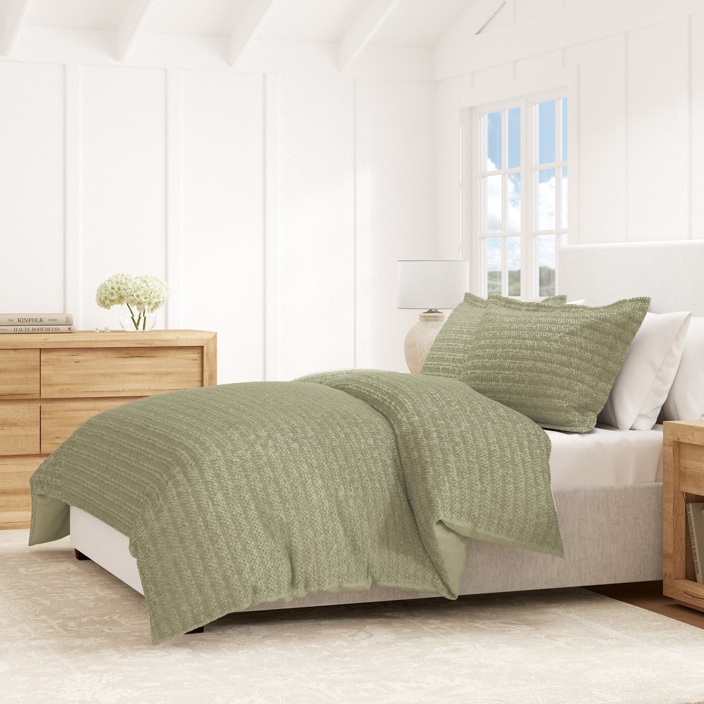 Linery & Co. 100% Cotton Reversible Honeycomb Waffle / Percale Duvet Cover Set