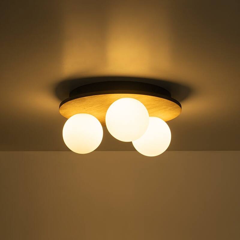 Italy Vintage Wood 3-Light Glass Globe Semi Flush Mount