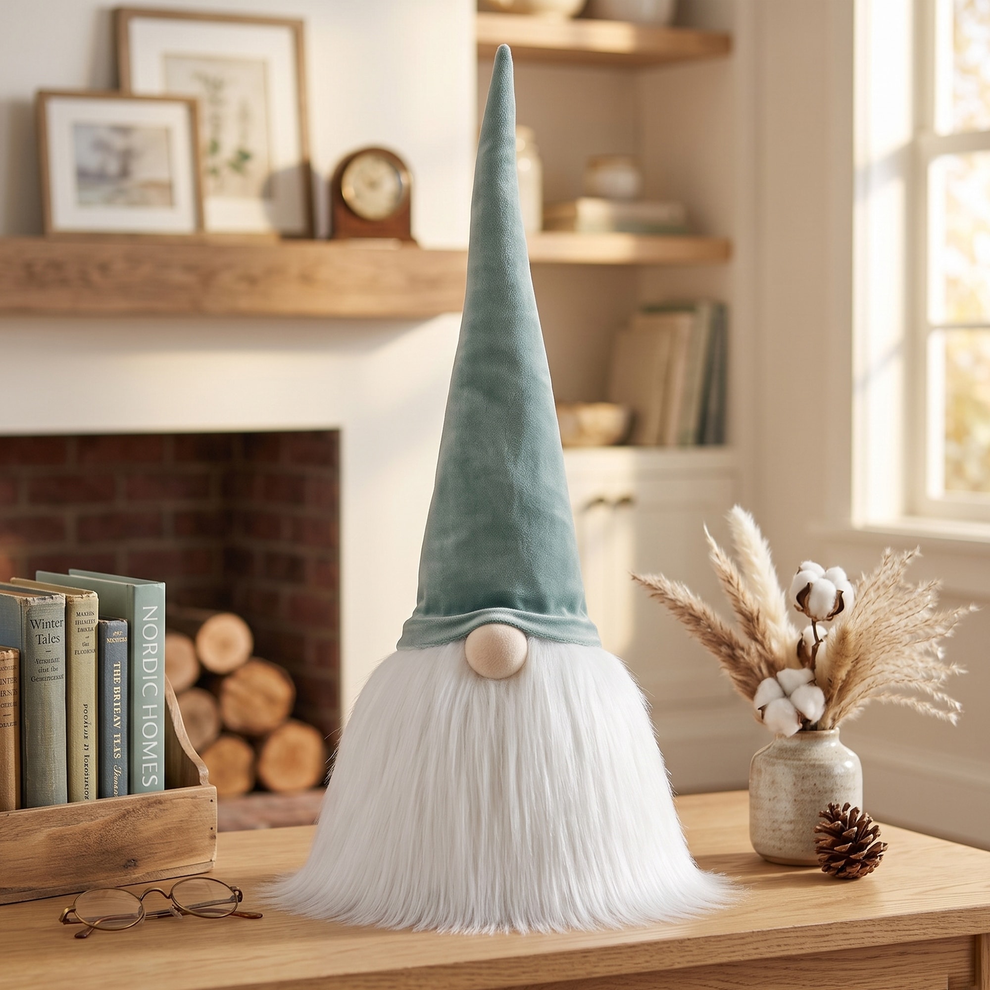 Gnome Head with Beard Christmas Decoration - 15" - Green and White