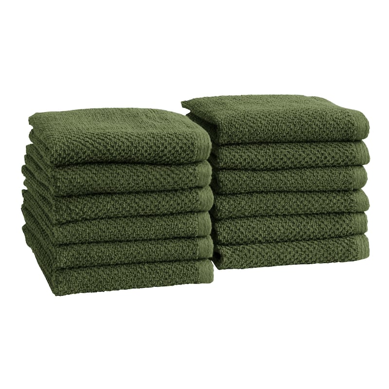 100% Cotton Acacia Collection Ultra Absorbant Popcorn Bath Towels - Washcloth (Pack of 12) - Forest Green