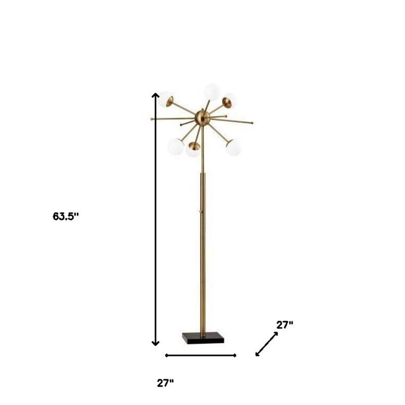 64" Contemporary 6-Light Floor Lamp with Brass Frame Globe Glass Shades LED Compatible Plug-In Design - 63.5”H x 27”W x 27”D