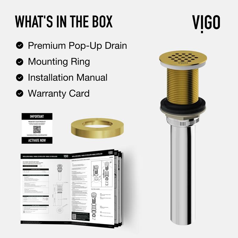 VIGO 1.75" W Vessel Bathroom Sink Grid Drain