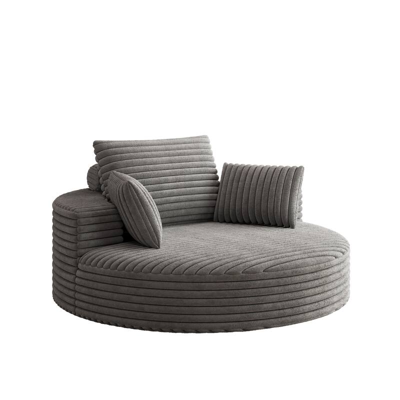 Oversized Swivel Accent Chair, Corduroy Round Lounge Sofa Chair, Upholstered Reading Armchair with Back Cushion & 2 Pillows