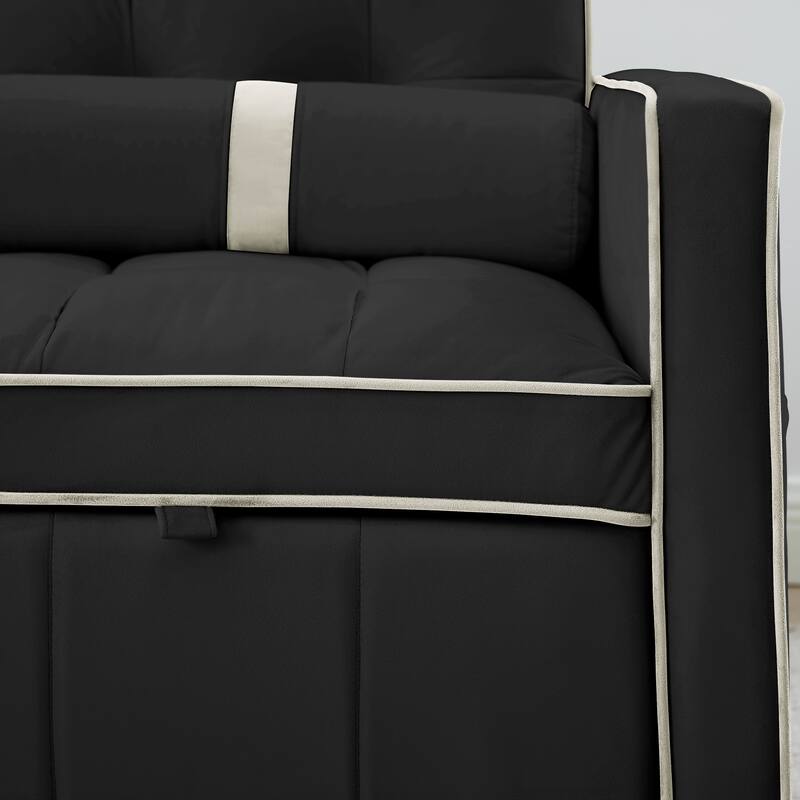 Velvet Sofa Bed with Adjustable Back and Storage Pockets, Multifunctional Sleeper Sofa