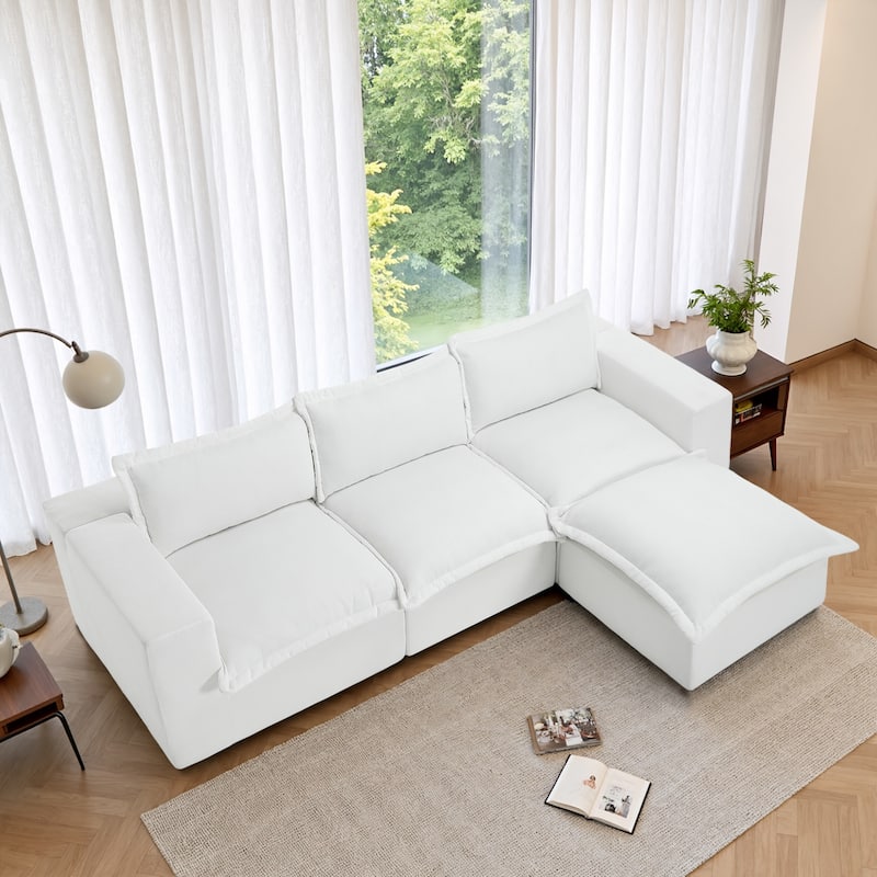 Chenille No Assembly Modular Sectional Sofa Cloud Couch with Ottoman