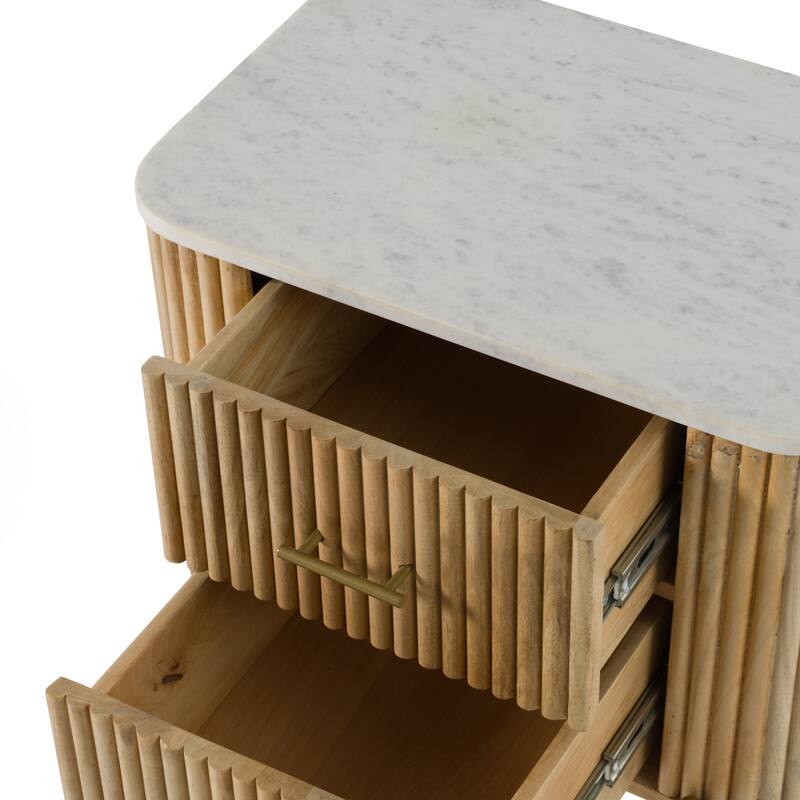 Modrest Cambridge Modern White Marble & Washed Mango 2 Drawer Nightstand