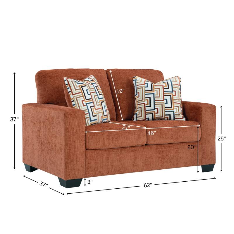 Roundhill Furniture Amoria 2-Piece Living Room Set with Four Accent Pillows, Rust Terra Chenille Upholstery