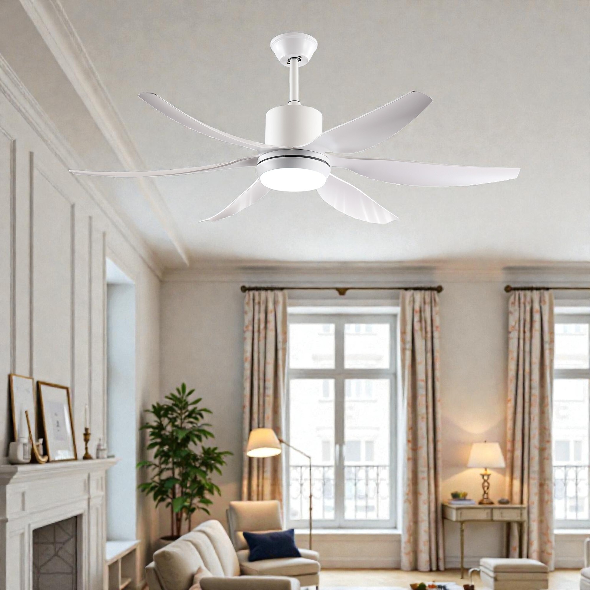 56 Inch Ceiling Fan with Light, 6 ABS Blades, 3-Color 18W LED