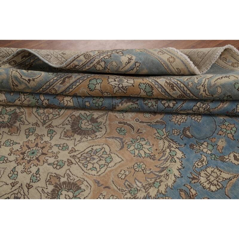 Blue Medallion Tabriz Persian Rug Living Room Handmade Wool Carpet - 9'10"x 12'7"