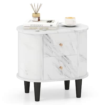 Gymax Nightstand w/ 2 Drawers Faux Marble Bedside Table for Small