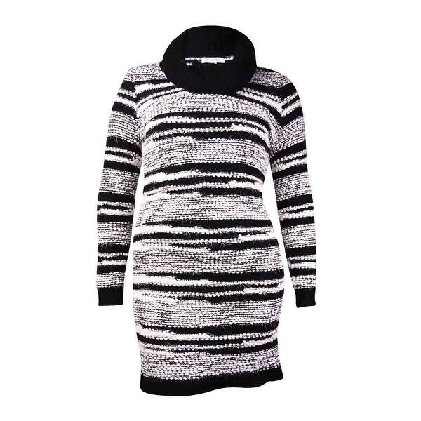 Shop Calvin Klein Women S Cowl Eyelash Striped Sweater Dress L