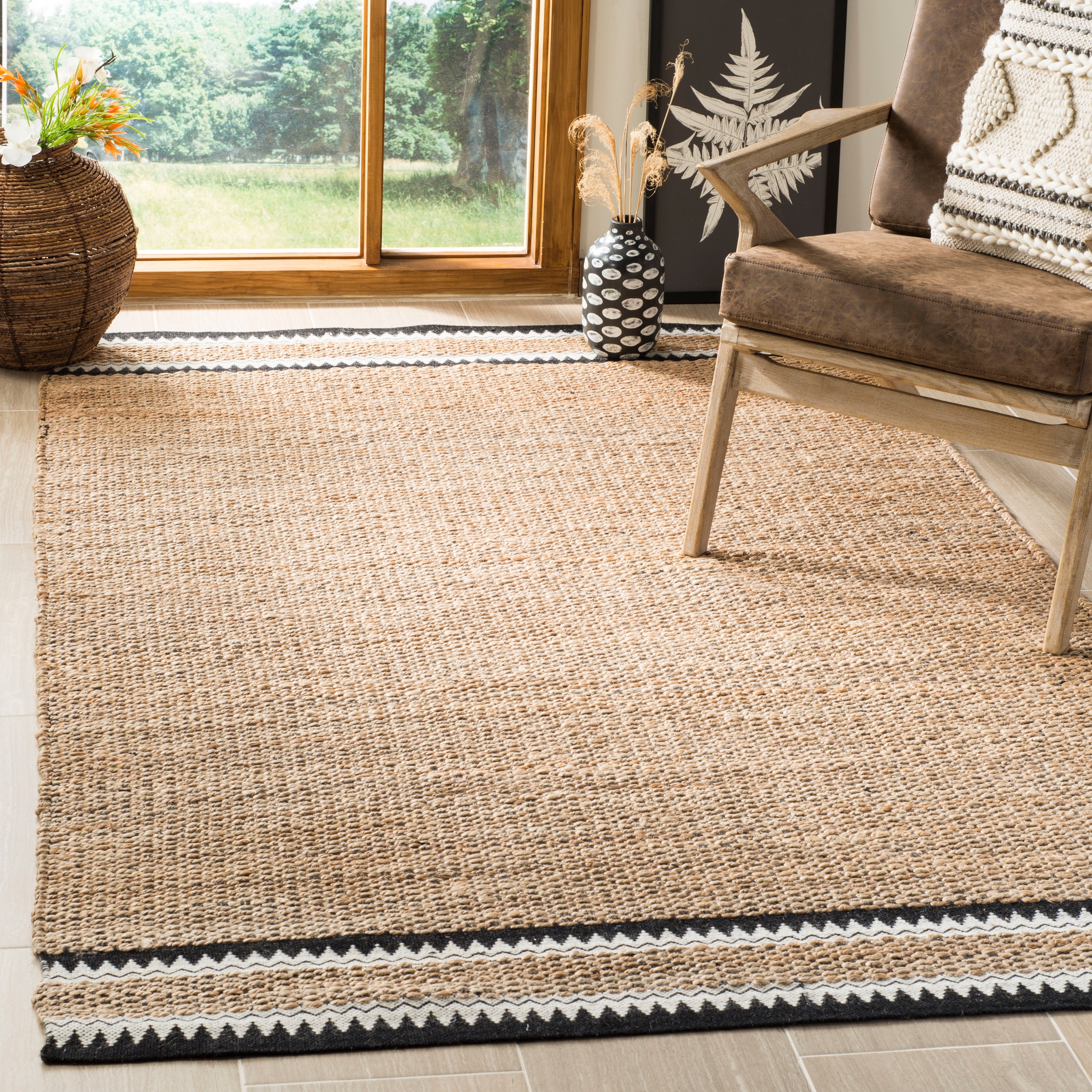 Modern Sisal Carpet Boho Frame Beige Checked Flat Woven Art Simple To Clean 