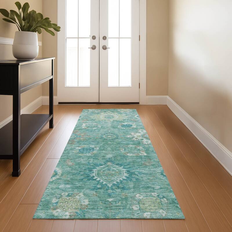 Premium Washable Super Soft Traditional Kashan Mayfield Rug - Teal - 2'3" x 7'6"