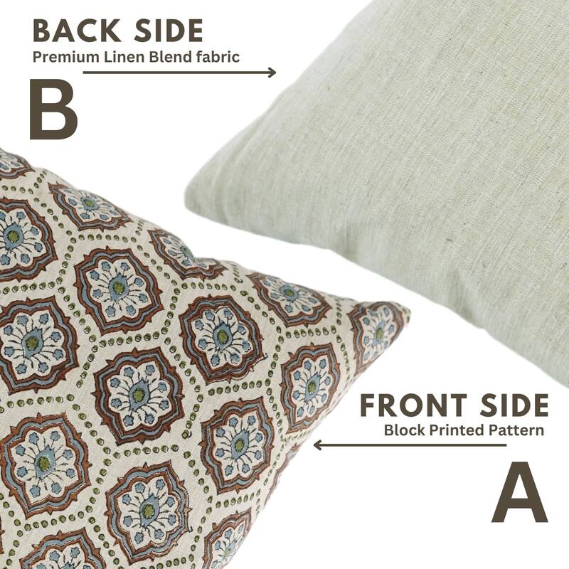 Fabdivine Soft Linen Cushion Cover Floral Block Print for Farmhouse Mustard Living Room or Office Décor, Banke Bihari