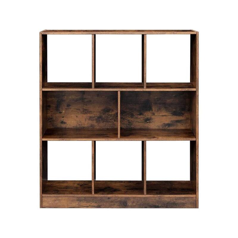 Rustic Brown 8-Cube Bookshelf with Open Storage Compartments for Living Room Study or Office - 35.4"L x 11"W x 39.4"H