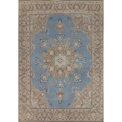 Blue Tabriz Persian Vintage Area Rug Handmade Bedroom Wool Carpet - 8'1" x 11'4"