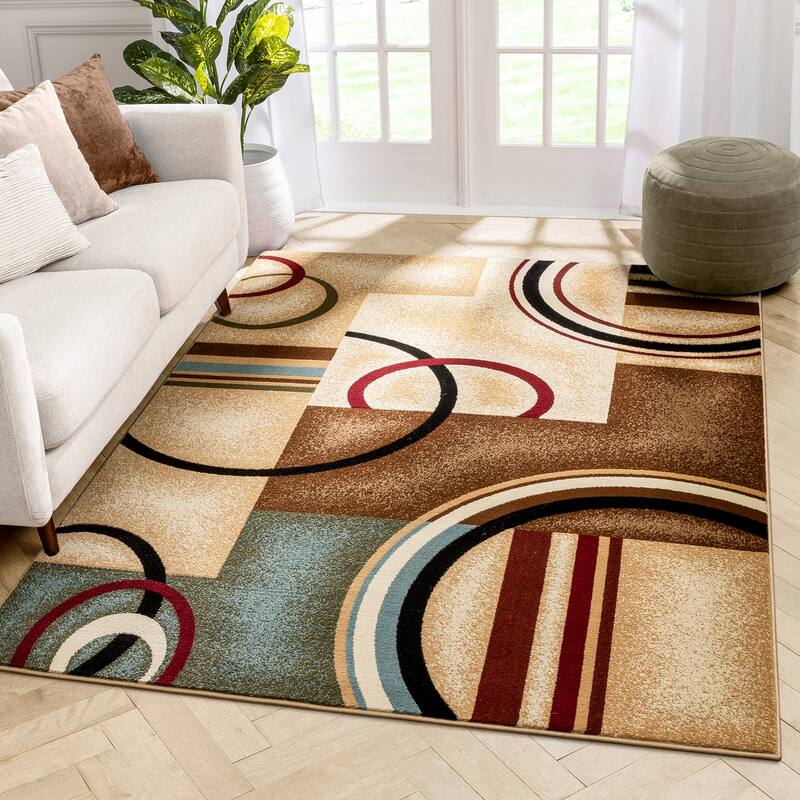 Well Woven Arcs Shapes Natural Modern Abstract Area Rug - 5'3 x 7'3