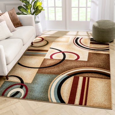 Well Woven Arcs Shapes Natural Modern Abstract Area Rug - 5'3 x 7'3