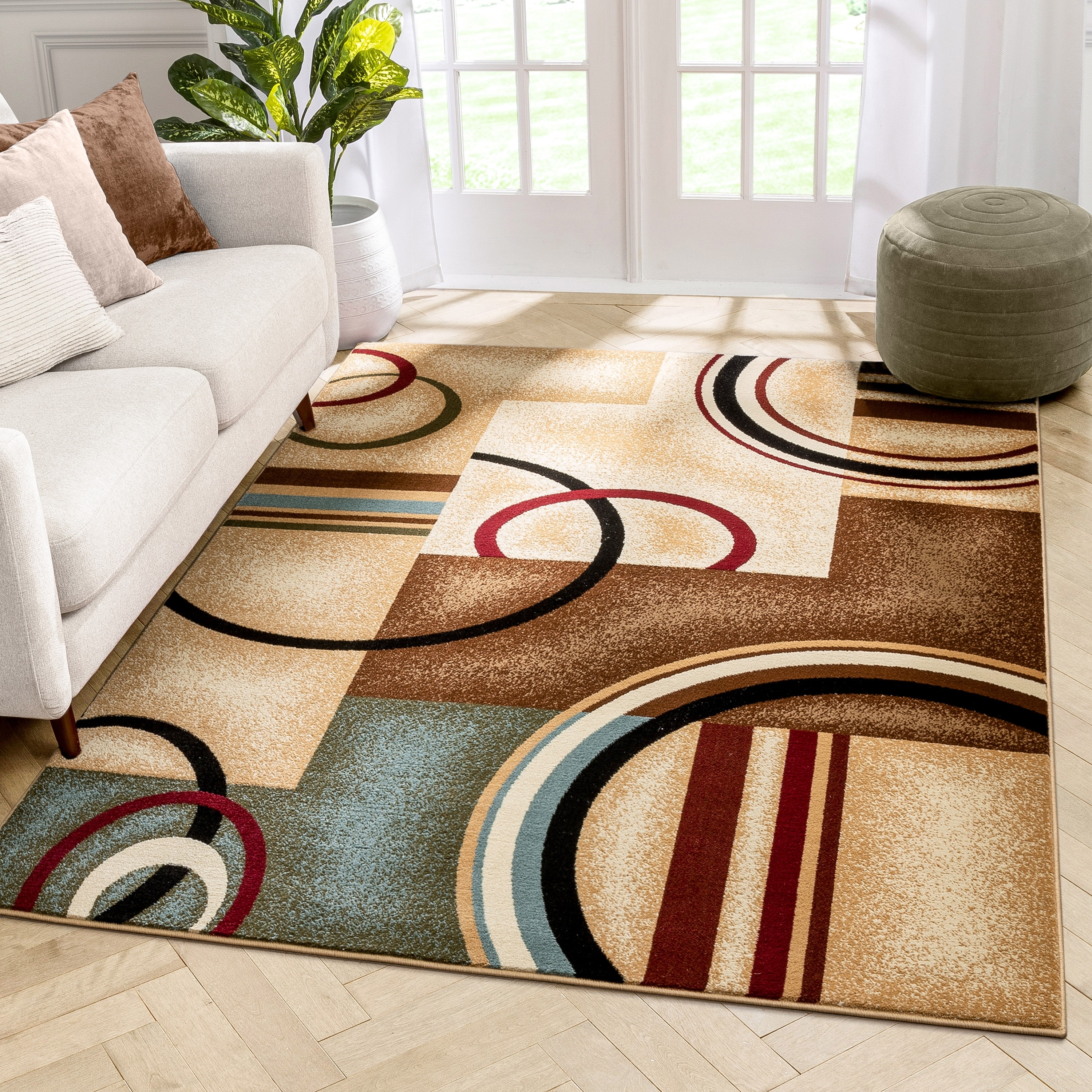 Well Woven Arcs Shapes Natural Modern Abstract Area Rug - 5'3 x 7'3