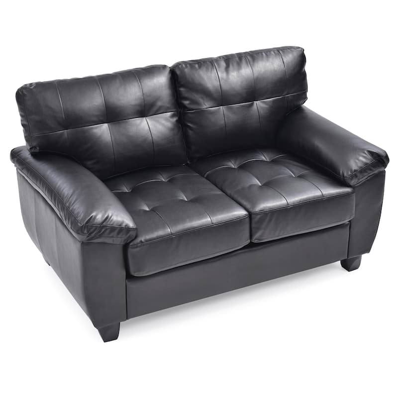 Flared Arm Faux Leather Tufted Straight Sofa - 57" - Black