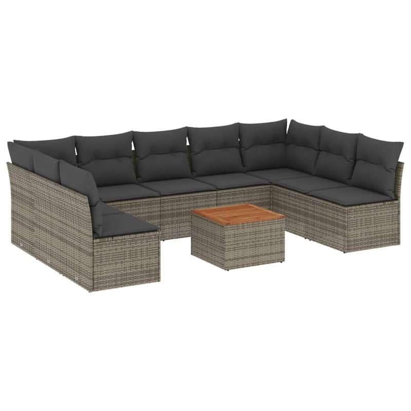 vidaXL Patio Sofa Set with Cushions Outdoor Furniture 10 Piece Poly Rattan - 24.4 x 24.4 x 27.2