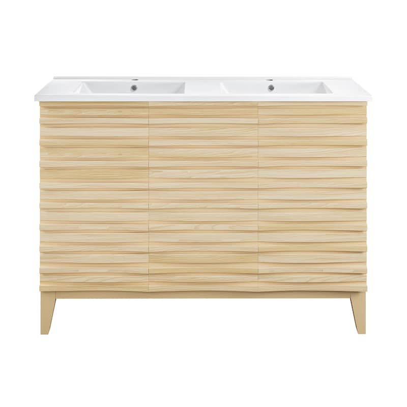 Cascade 48 In. Natural Oak, Double Basin Bathroom Vanity With White Ceramic Sink Top