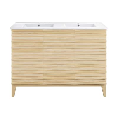 Cascade 48 In. Natural Oak, Double Basin Bathroom Vanity With White Ceramic Sink Top