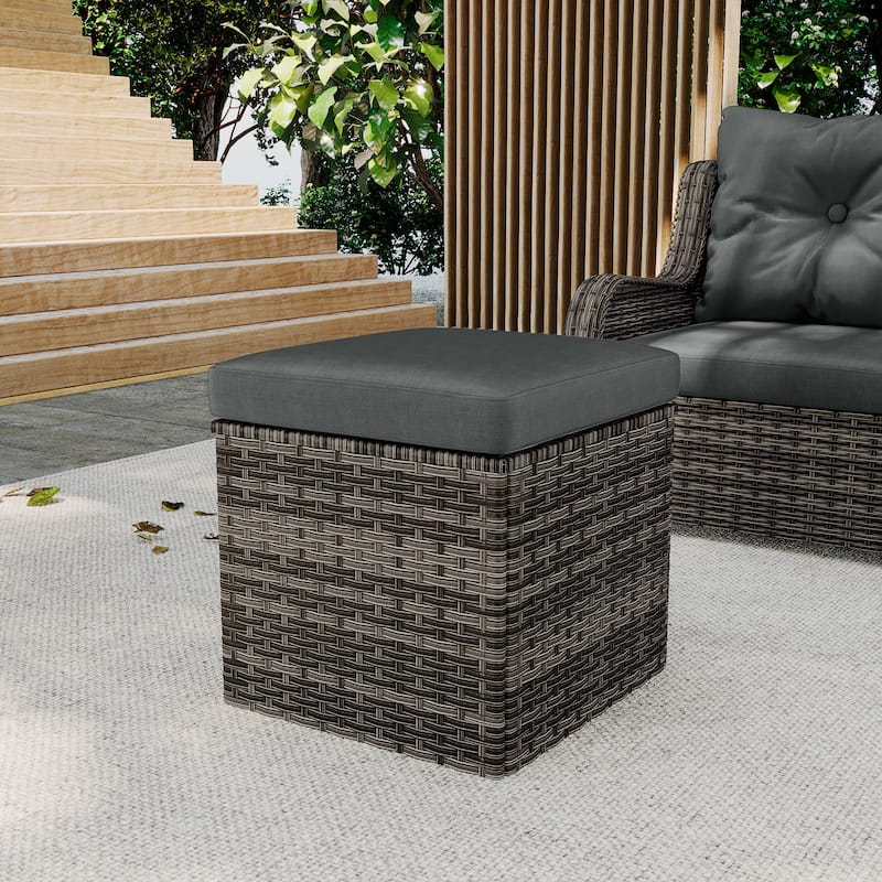 Outdoor Patio PE Wicker Ottoman with Cushion