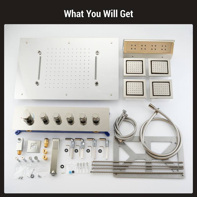 5-Spray Thermostatic Shower System, Luxury Anti-Scald 16 in. Fixed and Handheld Shower Head with Body Jets, Valve Included