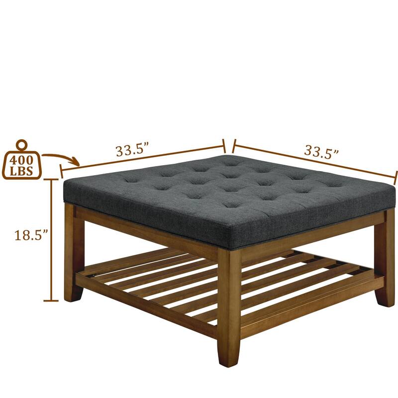 Coffee table with tufted linen upholstery
