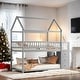 preview thumbnail 12 of 21, Charming Twin over Twin House Bunk Bed with Roof, Shelves, and Drawers, Sturdy Pine Wood Construction, Space-Saving for Kids Grey