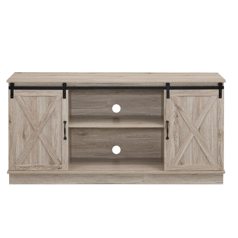 Farmhouse Rustic Wooden 60" TV Stand with Storage Console Cabinet, Sliding Barn Doors Entertainment Center