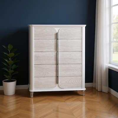 HomeRoots 38" Gray And White Wood Five Drawer Dresser