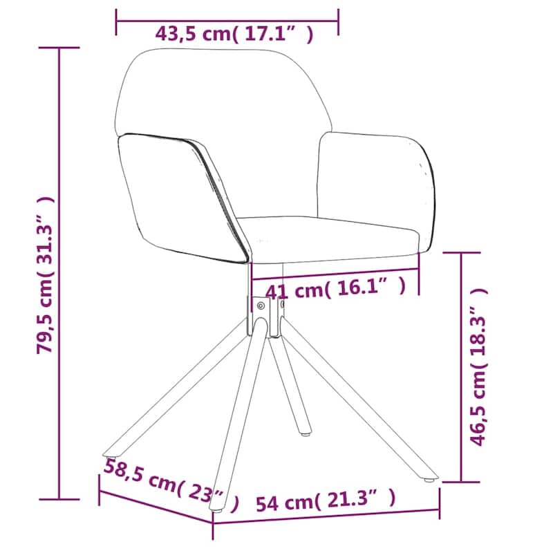 vidaXL Swivel Dining Chairs 2 Pcs Accent Chair for Kitchen Living Room Velvet - 21.3" x 23" x 31.3"