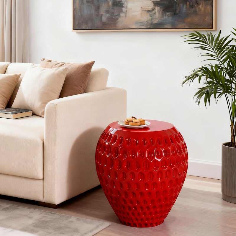 Christopher Knight Home - 18.00'' Contemporary Concrete Accent Side Table with Strawberry Hexagonal Seed-Texture Surface - Red - Red
