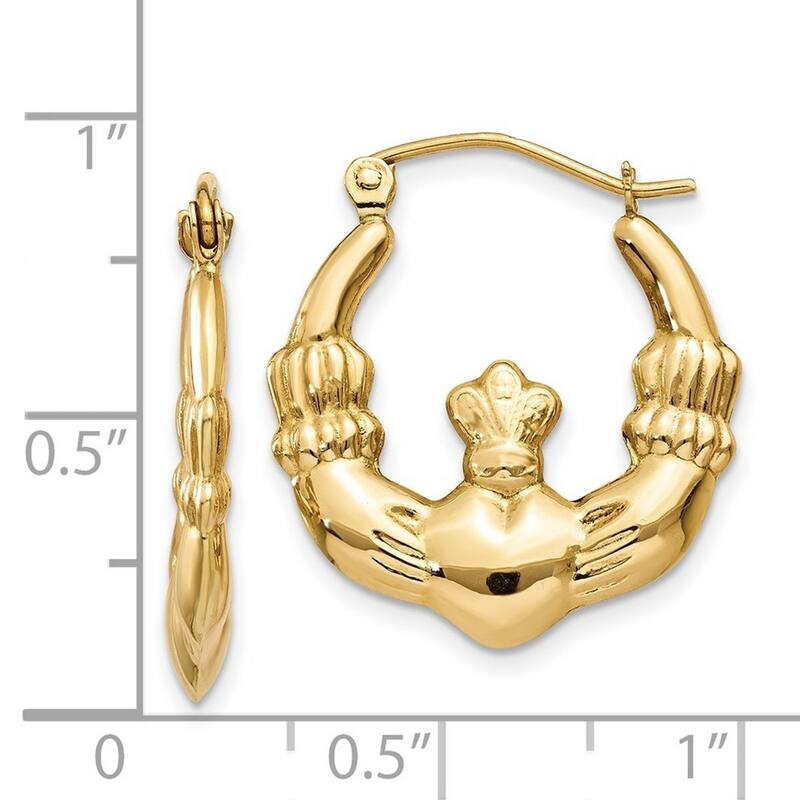 Curata 14k Yellow Gold Irish Claddagh Celtic Trinity Knot Hoop Earrings - 13x3mm
