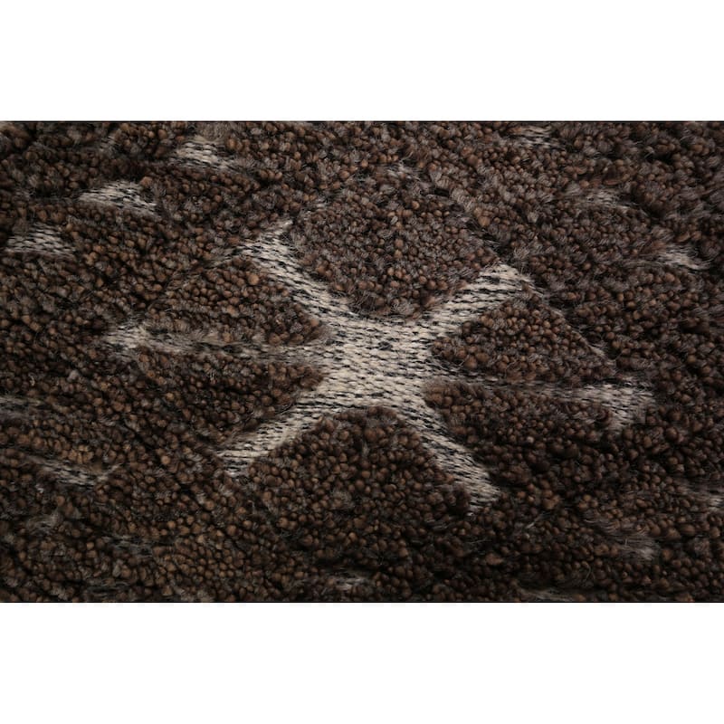 Brown Geometric Moroccan Oriental Area Rug Handmade Wool Carpet - 5'0" x 8'2"