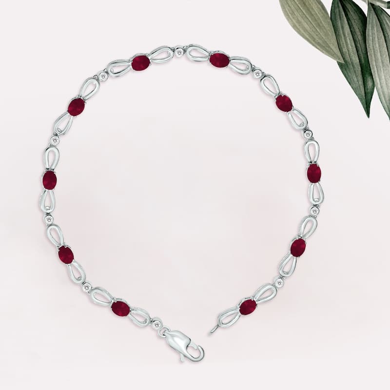 Marquee Ruby and Natural Diamond Ribbon Loop Bracelet in .925 Sterling Silver