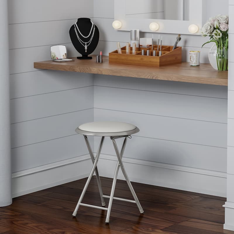 Lavish Home 18-Inch Folding Stool, White