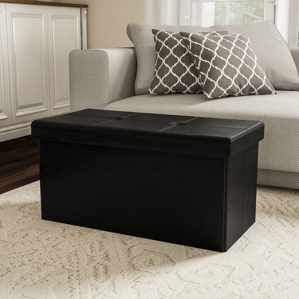 Lavish Home Faux Leather Storage Ottoman, Black