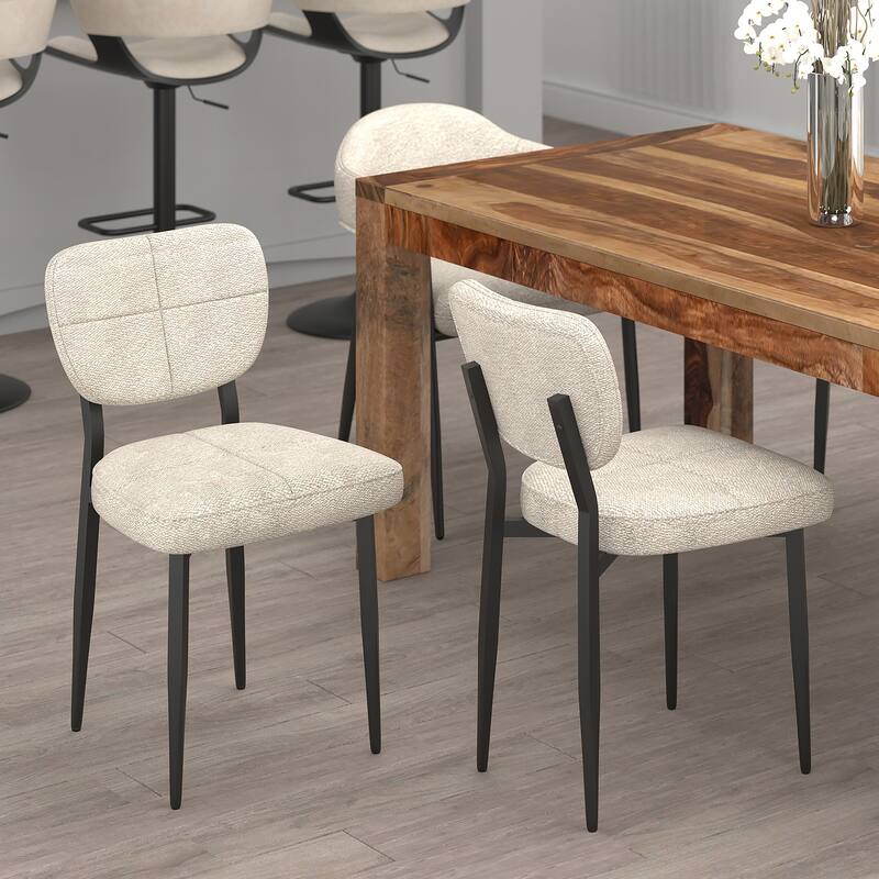 Modern Fabric and Metal Dining Chair, Set of 2 - Beige and Black