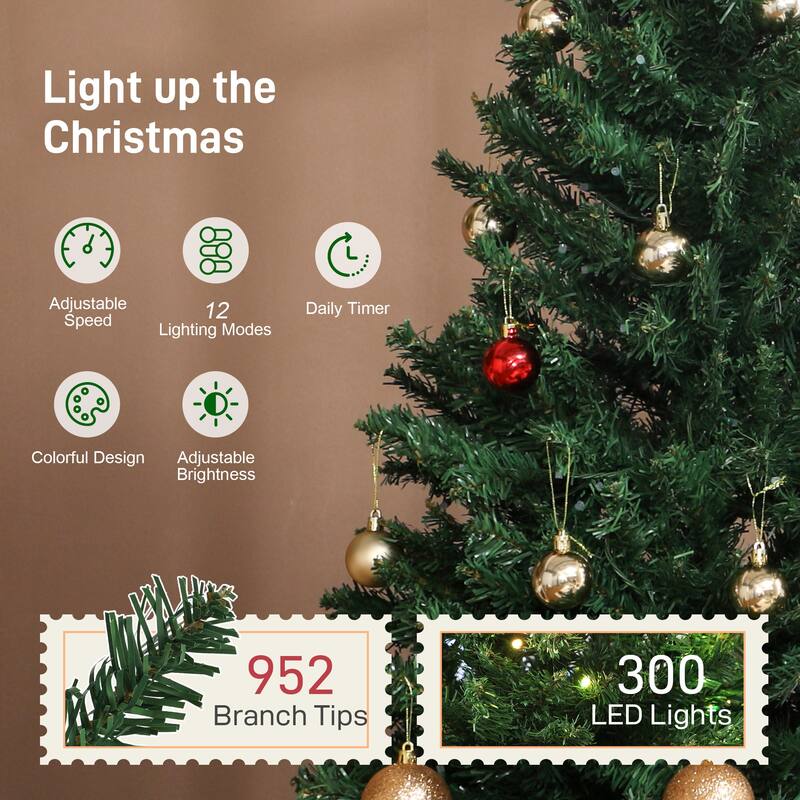 HOMCOM 6ft Prelit Xmas Tree: Dimmable RGB LED, 6 Modes, Remote, Timer, Metal Stand